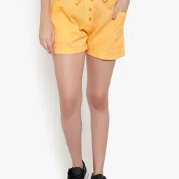 Indietoga Women Yellow High-Rise Plus Size Regular Shorts-image-56