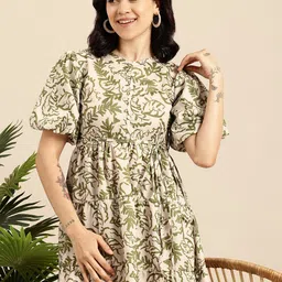 Mast & Harbour Tropical Printed Puff Sleeves Gathered Tiered Fit & Flare Midi Dress-picture-43