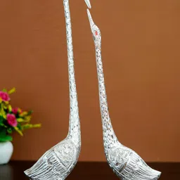 eCraftIndia Set of 2 Silver-Toned Handcrafted Kissing Swan Couple Figurine Showpieces-19