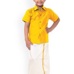 Thangamagan Boys Yellow Solid Shirt and Veshti-picture-9