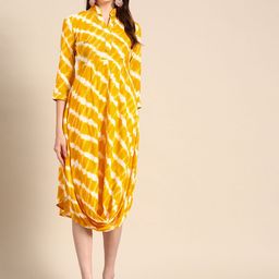 MABISH by Sonal Jain Mandarin Collar Leheriya Front Cowl Midi Ethnic Dress-picture-47
