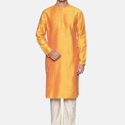 Saffron Threads Men Mustard Yellow Kurta-image-9