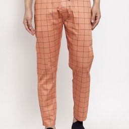 JAINISH Men Orange & Black Checked Lounge Pants-picture-16
