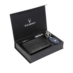 WildHorn Men Black & Blue RFID Protected Genuine Leather Wallet & Pen Accessory Gift Set-image-91