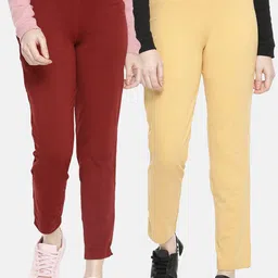 Dollar Missy Women Pack of 2 Trousers Smart Straight Fit Solid Regular Trousers-image-47