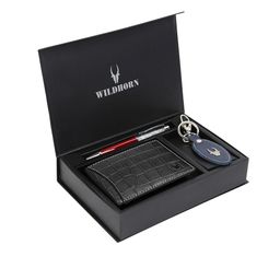 WildHorn Men Black & Blue RFID Protected Genuine Leather Wallet & Pen Accessory Gift Set-picture-27