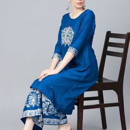 Ishin Women Blue & White Printed Kurta with Palazzos-picture-13