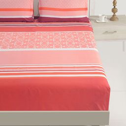 SWAYAM Coral Striped Flat 144 TC Cotton 1 Extra Large Bedsheet with 2 Pillow Covers-image-72