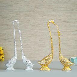 eCraftIndia Set of 4 Gold & Silver Toned Kissing Swan Couple Handcrafted Showpieces-image-48