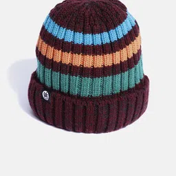 YK Kids Maroon & Green Striped Beanie-picture-31