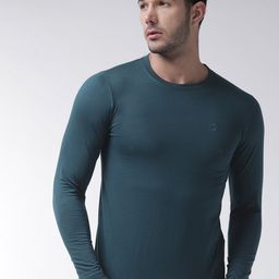 Chkokko Men Teal Blue Solid Round Neck T-shirt-image-71