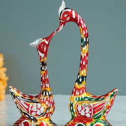 eCraftIndia Set of 2 Multicolor Kissing Swan Couple Handcrafted Figurine Showpieces-image-55