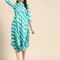 MABISH by Sonal Jain Mandarin Collar Leheriya Front Cowl Midi Ethnic Dress-image-89