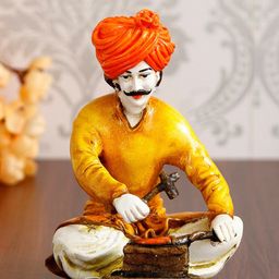 eCraftIndia Yellow & Orange Rajasthani Men Working With Hammer Handcrafted Decorative Polyresin Showpiece-image-36