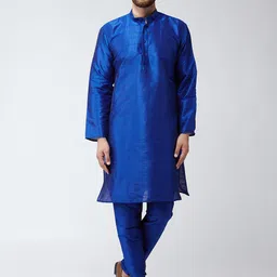 SOJANYA Men Blue & Blue Solid Kurta with Churidar-image-67