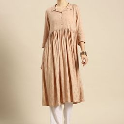 Anouk Women Beige Ethnic Motifs Foil Printed Anarkali Kurta-image-13