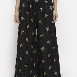Clora Creation Women Black & Gold-Toned Printed Wide Leg Palazzos-61