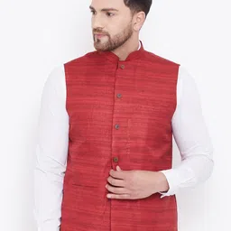 VASTRAMAY Men Maroon Woven-Design Nehru Jacket-30