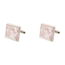 The Tie Hub Silver-Toned & Pink Cufflink-image-90