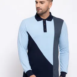 Kalt Men Navy Blue Colourblocked Polo Collar T-shirt-image-25