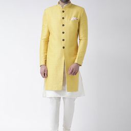 KISAH Men Yellow & White Printed Sherwani Set-32