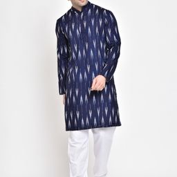 Hangup Men Navy Blue Printed Kurta with Pyjamas-image-68