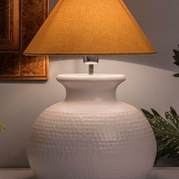 Homesake White & Beige Solid Handcrafted Bedside Standard Lamp-30