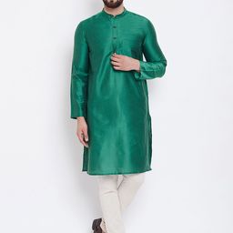 even Men Green Solid Straight Kurta-image-88