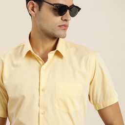 Hancock Solid Chambray Slim Fit Short Sleeves Wrinkle Resistant Formal Shirt-image-34