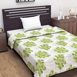 Divine Casa White & Green Abstract AC Room 110 GSM Single Bed Dohar-image-28