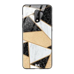 DailyObjects White & Black Marble Quatret OnePlus 7 Glass Cover-25
