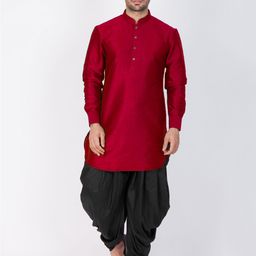 VASTRAMAY Men Maroon & Black Solid Kurta with Patiala-image-68