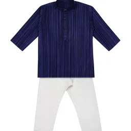 Superminis Boys Blue Striped Kurta with Pyjamas-image-9