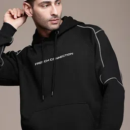 French Connection Brand Logo Printed Relaxed Fit Hooded Pullover Sweatshirt-image-53