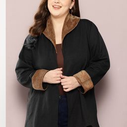 Qurvii+ Plus Size Front-Open Longline Fleece Trench Coat-14