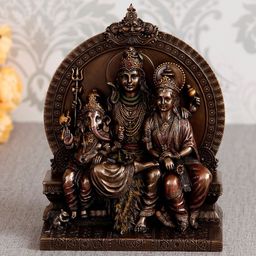 eCraftIndia Brown Handcrafted Lord Shiva Parivar Sitting On Singhasan Showpiece-image-71