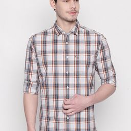 Basics Men Off-White & Navy Blue Slim Fit Checked Casual Shirt-image-46