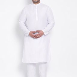Hangup Plus Size Men White Solid Kurta with Pyjamas-picture-3