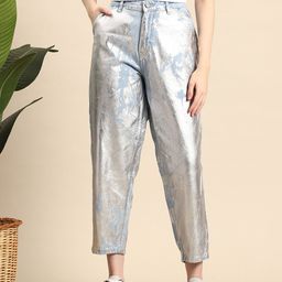 Mast & Harbour Women Pure Cotton Relaxed Fit Foil Print Jeans-image-68