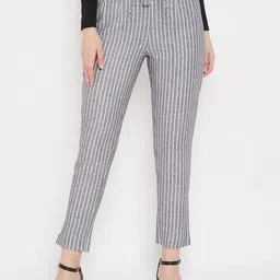Bitterlime Women Grey & White Striped Regular Trousers-image-24