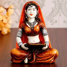 eCraftIndia Red & Brown Handcrafted Rajasthani Lady Cleaning Grains Showpiece-image-15