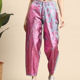 Mast & Harbour Women Pure Cotton Relaxed Fit Foil Print Jeans-image-5