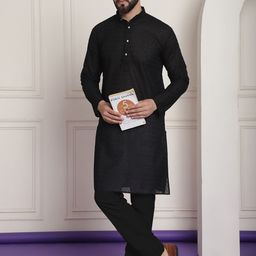 SOJANYA Men Black Embroidered Kurta with Churidar-picture-44