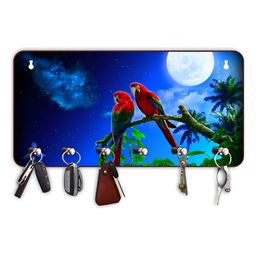 CVANU Blue & Red Printed Wooden 6 Hooks Key Holder-picture-7