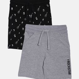 3PIN Boys Black & Grey Set of 2 Mid-Rise Regular Shorts-18