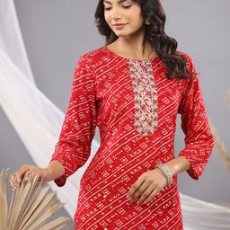 Indo Era Women Leheriya Printed Mirror Work Kurta-image-74