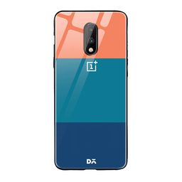 DailyObjects Blue & Peach-Coloured Dark Triplet OnePlus 7 Glass Case-4