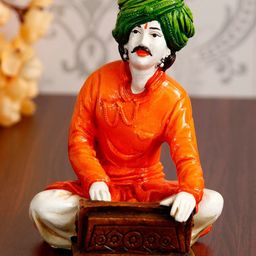 eCraftIndia Orange & Green Rajasthani Musician Playing Harmonium Handcrafted Polyresin Showpiece-image-62