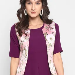 Hangup Women Pink & Green Floral Printed Lightweight Open Front Jacket-picture-13