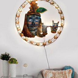 eCraftIndia Blue & Green Lord Krishna Playing Flute Showpiece With Led-image-60
